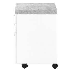 English Elm File Cabinet Rolling Mobile 3-Drawer with Cement-Top Printer Stand, White Finish, Locking Wheels B2710P219597
