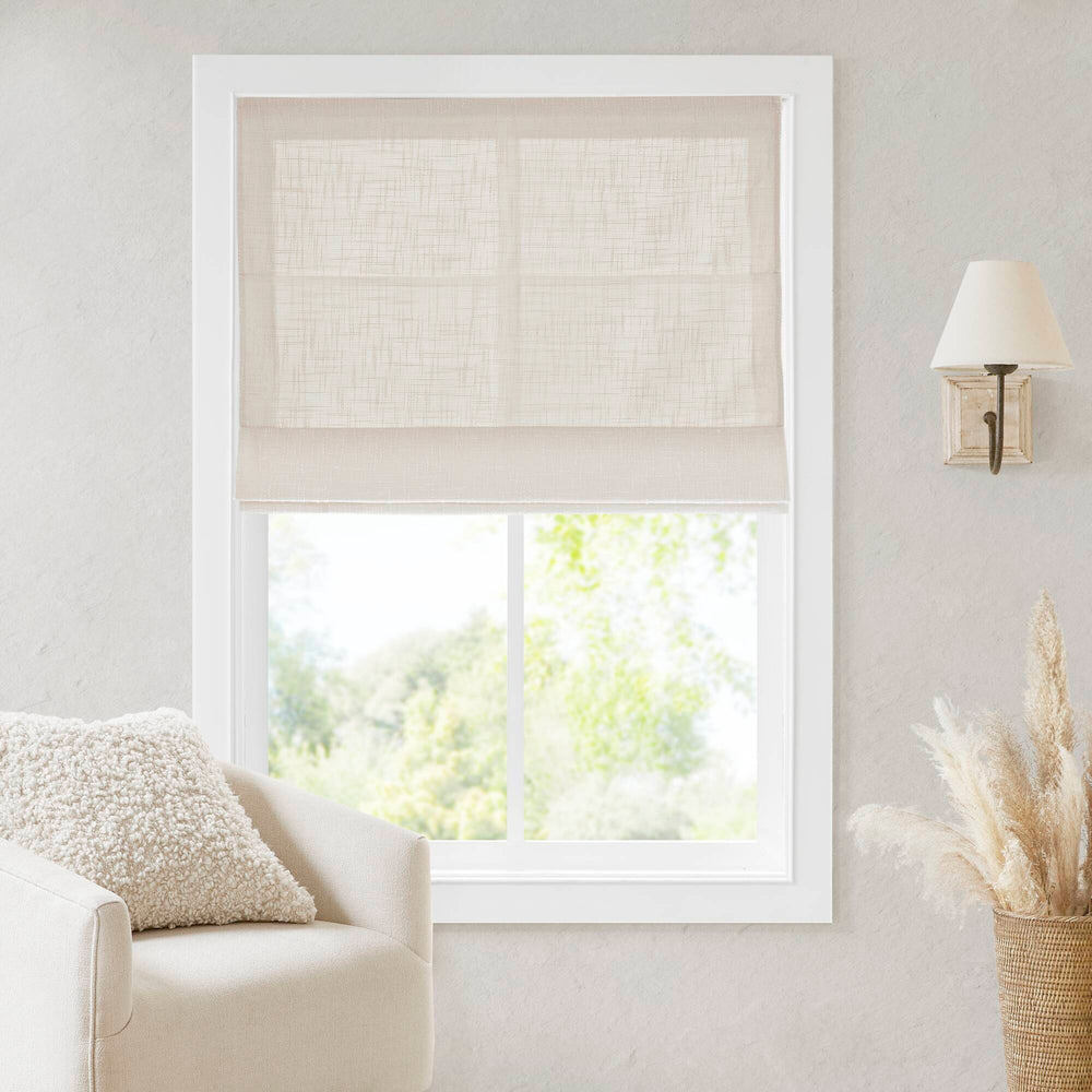 English Elm 1-piece Cordless Roman Shade Linen-look Textured Fabric Room Darkening Privacy Filter B035P482990