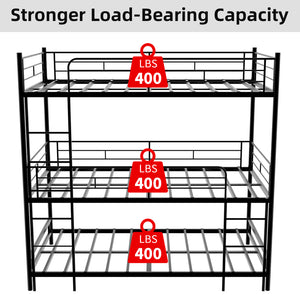 English Elm Heavy-duty Triple Bunk Bed Steel Frame with Full Guardrails and Dual Ladders Black W1935S00005