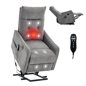 English Elm Beige Chenille Power Lift Recliner with Massage Heat and Usb for Senior Comfort Light Gray W1803P369078