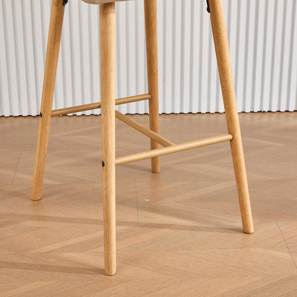 English Elm Modern Linen Upholstered Barstools with Oak Legs Armrests and Footrest for Kitchen Islands Beige W395P396313