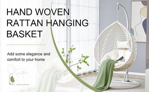 English Elm 76.8-inch Hand Woven Rattan Egg Swing Chair Indoor Outdoor with Cushion Lumbar Pillow White W1512P498593