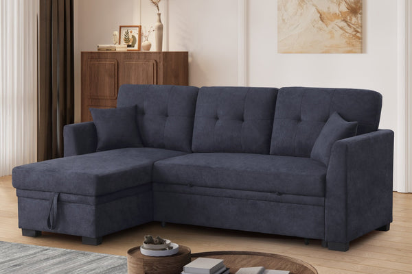 English Elm Sectional Sofa Bed - Elegant Dark Blue, Space-Saving Design, Quick Assembly, Perfect For Small Spaces B205S00062-GIGA