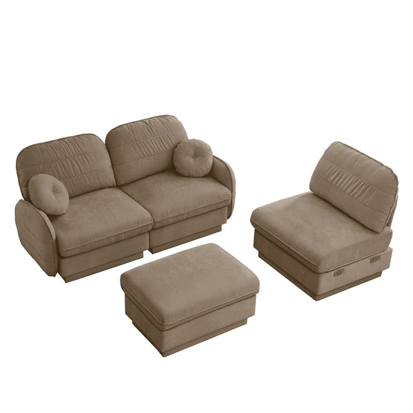 English Elm 105" Chenille Sectional Sofa with Movable Ottoman Deep Seat Quilted Cushions Living Room Light Coffee W714S01760