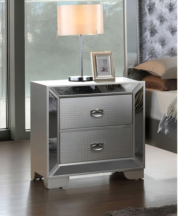 English Elm Modern Silver Champagne Bedside Table - 28"H x 28"W x 17"D Durable Wood & Glass Nightstand, No Assembly, Compact Storage Elegance B078108443