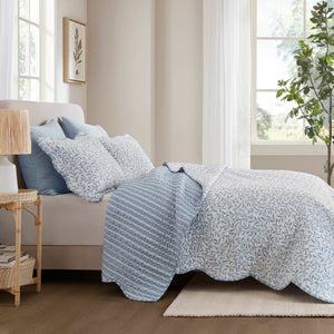 English Elm 5-piece Cotton Dobby Botanical Duvet Set with Embroidered Coastal Throw Pillows B035P463290