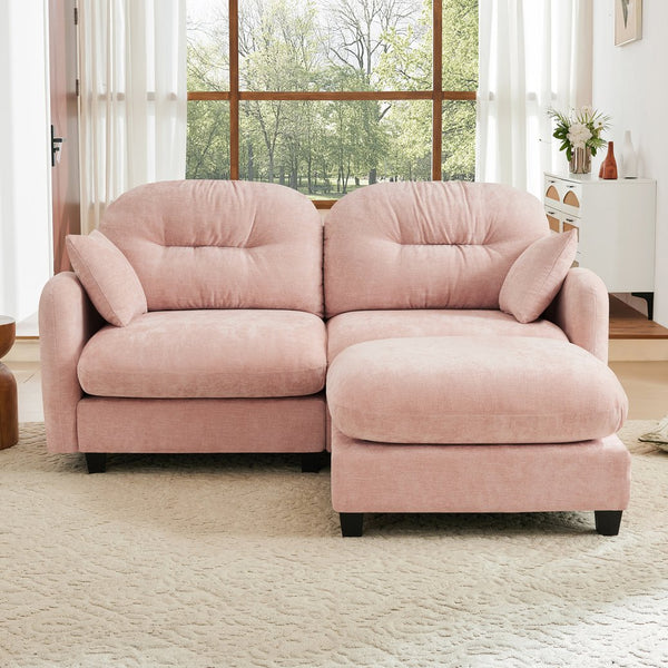 English Elm Cloud L-Shaped Sectional Couch With Ottoman, Soft Chenille Fabric, Tufted Backrest, Pink Comfort Sofa W714S01385