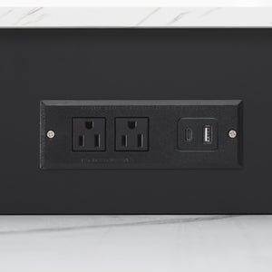 English Elm K&K Fluted Kitchen Island with Extendable Dining Table, Art Deco Mid-Century Design, Built-In Power Hub, Gold Handle Black N707S000018B