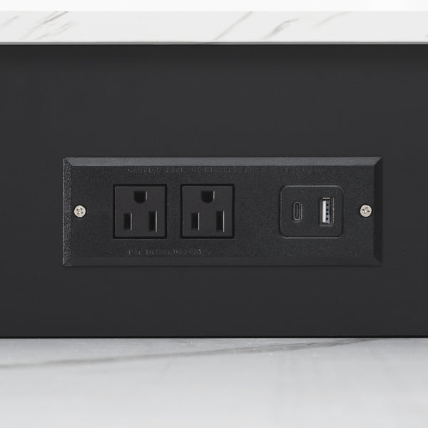 English Elm K&K Fluted Kitchen Island with Extendable Dining Table, Art Deco Mid-Century Design, Built-In Power Hub, Gold Handle Black N707S000018B