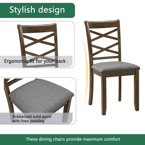 English Elm Elegant 5-Piece Walnut Dining Table Set With 4 Upholstered Chairs For Modern Living & Dining Spaces W1998S00076