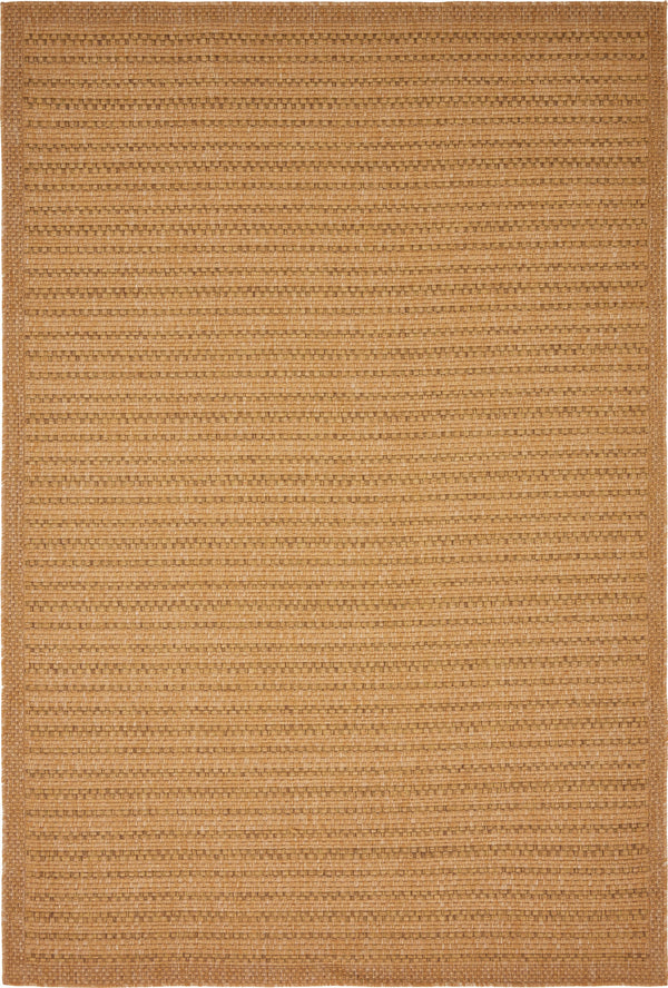 Unique Loom Outdoor Border Checkered Machine Made Border Rug Light Brown, Light Brown 6' 0" x 9' 0"