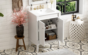 English Elm 24'' Modern Bathroom Vanity with Ceramic Basin, Solid Wood Frame, Soft-Close Doors, Ample Storage White N710P190503K