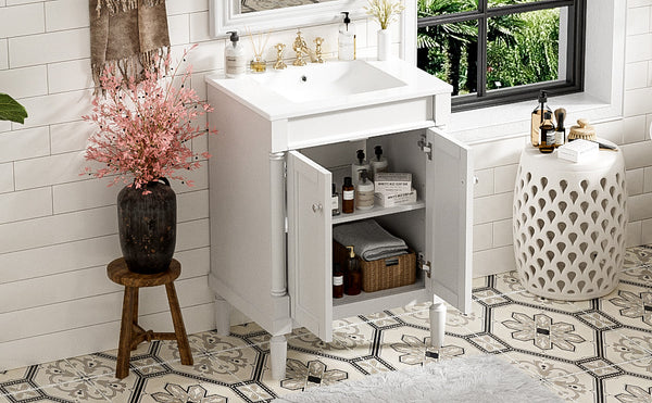 English Elm 24'' Modern Bathroom Vanity with Ceramic Basin, Solid Wood Frame, Soft-Close Doors, Ample Storage White N710P190503K