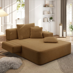 English Elm Luxurious Corduroy Convertible Chaise Lounge Sofa Bed with Storage and Coil Spring Foam Camel W3219P483086