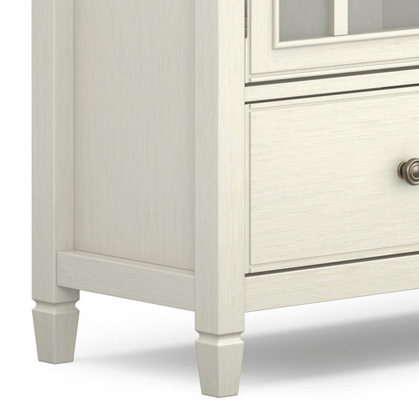 English Elm Connaught Solid Wood Tall Cabinet Antique White Glass Doors British Colonial Storage B136P436053