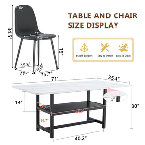 English Elm Table And Chair Set - Modern 71" White Grain Dining Table With Storage & 6 Black Pu Upholstered Chairs W1151S04265-GIGA