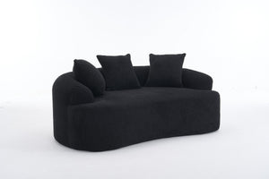 English Elm LY-025S Black Curved Loveseat — Chenille Velvet, 30D Foam & Spring Comfort, No Assembly, 65" Compact Sofa with 3 Pillows W2231P329643