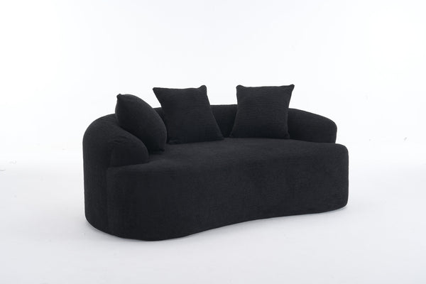 English Elm LY-025S Black Curved Loveseat — Chenille Velvet, 30D Foam & Spring Comfort, No Assembly, 65" Compact Sofa with 3 Pillows W2231P329643