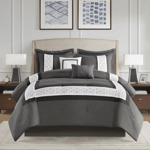 English Elm 8 Piece Embroidered Comforter Set In Dark Grey - Hotel-Inspired, Hypoallergenic & Easy Care Bedding B035P266660