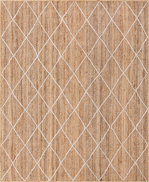Unique Loom Braided Jute Trellis Hand Braided Solid Rug White, Ivory 8' 0" x 10' 0"