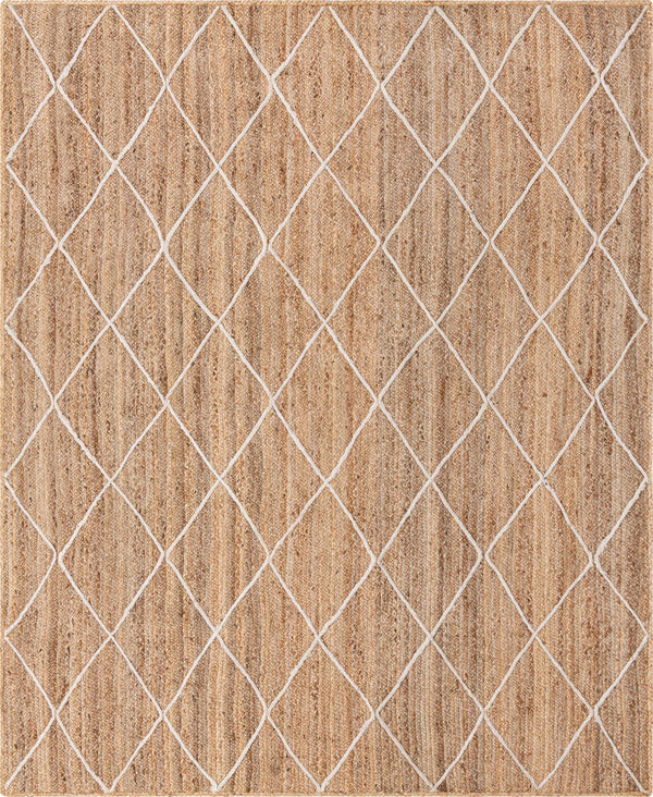 Unique Loom Braided Jute Trellis Hand Braided Solid Rug White, Ivory 8' 0" x 10' 0"