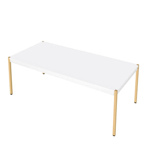 English Elm Modern Minimalist End Table with White Wood Top and Gold-Finish Metal Legs for Chic Living Spaces White+Gold 28 L x 52 W x 5 H B2741P335228