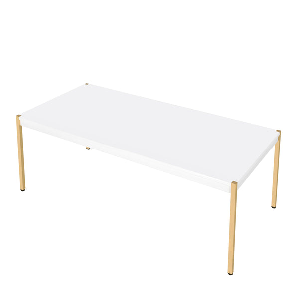 English Elm Modern Minimalist End Table with White Wood Top and Gold-Finish Metal Legs for Chic Living Spaces White+Gold 28 L x 52 W x 5 H B2741P335228