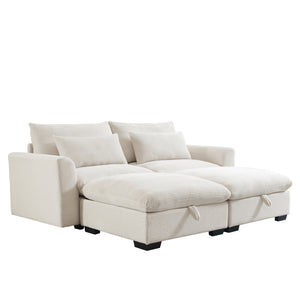 English Elm Corduroy Two-Seater Sectional Sofa With Storage Footrests - Modern Comfort For Stylish Living Rooms W714S00638