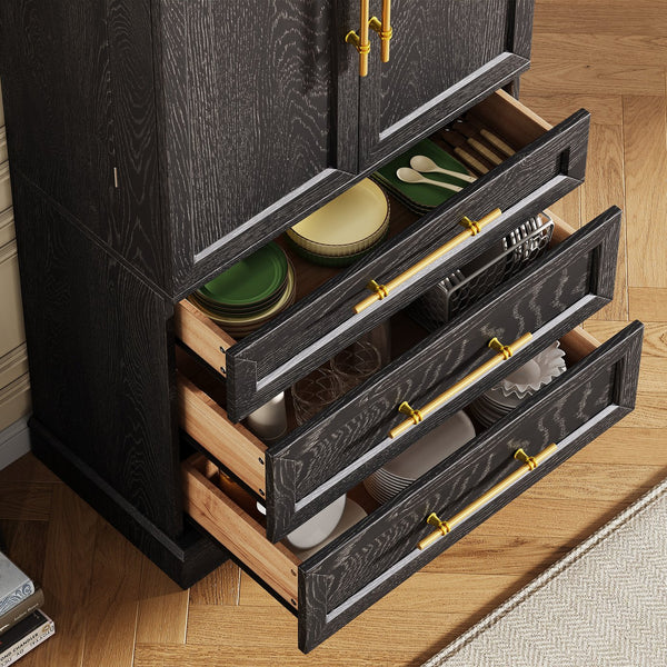 English Elm K&k Farmhouse Pantry Cabinet Tall Freestanding Kitchen Storage with Drawers Shelves Black N707P356569B