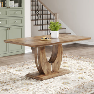 English Elm Modern Wood Grain Mdf Dining Table with Steel Accent Legs for Kitchen or Office W1512S00193