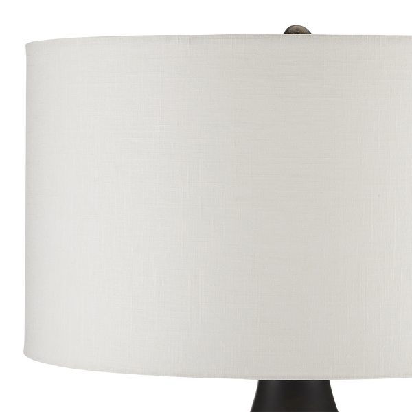 Brigadier Black Floor Lamp - Hand-Hammered Aluminum Design with Antique Gold Finish & Linen Shade