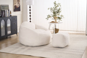English Elm Foam Memory Foam Bean Bag Chair with Plush Chenille Cover, Large 42" Round Comfortable Lounger White W2915P283421