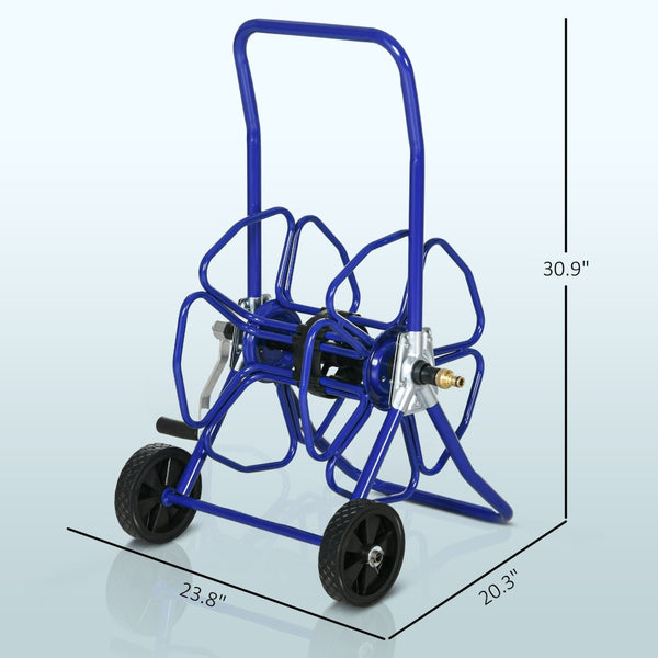 English Elm Outsunny Portable Hose Reel Cart With Wheels - Holds 98' Of 5/8" Hose, Durable Steel Frame In Blue W2225P217240-GIGA