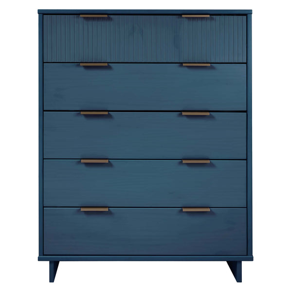 English Elm Granville 38" Chest - Elegant Midnight Blue 5-Drawer Storage With Gold Handles For Modern Spaces B365S00083