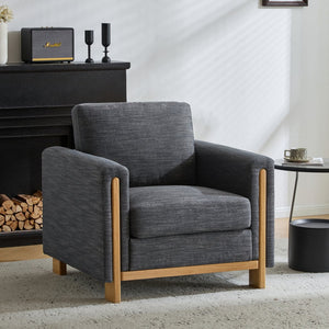 English Elm Christopher Knight Home® - Harmonia Fabric Upholstered Armchair with Rubber Wood Frame, Pillow Back, Square Arms for Cozy Lounging Charcoal,Natural 32.25 L x 30.5 W x 25.75 H N776P248436L