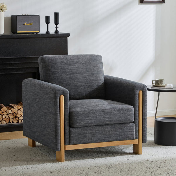 English Elm Christopher Knight Home® - Harmonia Fabric Upholstered Armchair with Rubber Wood Frame, Pillow Back, Square Arms for Cozy Lounging Charcoal,Natural 32.25 L x 30.5 W x 25.75 H N776P248436L