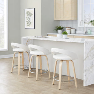 English Elm Fixed-height Swivel Counterstools with Faux Leather Seats and Bent Wood Legs Set of 2 B202S01758