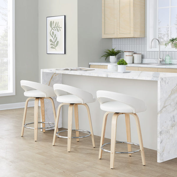 English Elm Fixed-height Swivel Counterstools with Faux Leather Seats and Bent Wood Legs Set of 2 B202S01758