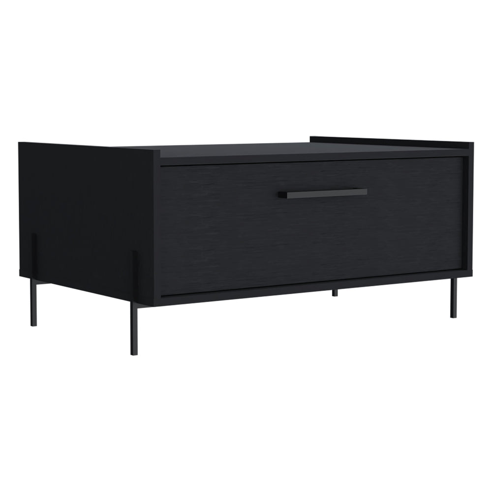 English Elm Shan Minimalistic 15.6" Coffee Table with Pull-Down Cabinet and Open Shelf, Modern Compact Storage Black 18.3 L x 60 W x 7 H B070P254759