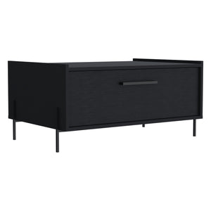 English Elm Shan Minimalistic 15.6" Coffee Table with Pull-Down Cabinet and Open Shelf, Modern Compact Storage Black 18.3 L x 60 W x 7 H B070P254759