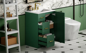 English Elm 24" Modern Bathroom Vanity with Under-Mount Sink, Vertical Stripe Design, 2 Drawers & Soft-Close Cabinet Green N710P288936F