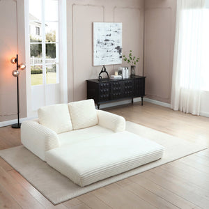 English Elm 2-in-1 Corduroy Futon Sofa Sleeper Modular Floor Couch for Studio and Guest Living Spaces Beige W1117S00378