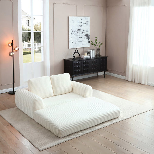 English Elm 2-in-1 Corduroy Futon Sofa Sleeper Modular Floor Couch for Studio and Guest Living Spaces Beige W1117S00378