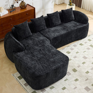 English Elm Beige Chenille L-shaped Sectional Sofa with Chaise Deep Seating and Curved Armrests Black W3612S00030