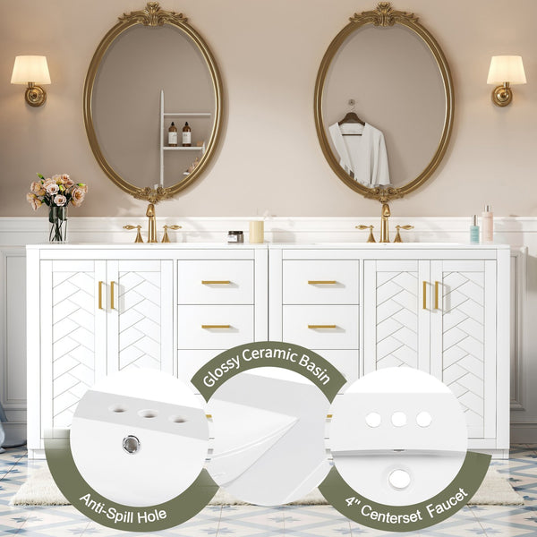 English Elm 72'' Modern Bathroom Vanity Set With Ceramic Sink, Solid Wood Frame, Soft-Close Drawers & Doors N710SS00013K