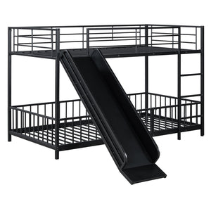 English Elm Twin Twin over Twin metal bunk bed with slide, guardrails and convertible loft design for safety and playfulness Black SF000169AAB