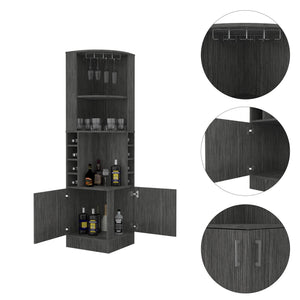 English Elm Syrah Corner Bar Cabinet with 8 Bottle Cubbies, Double Doors, 2 Open Shelves & Glass Rack Gray 46.9 L x 23.6 W x 7.1 H B20091986