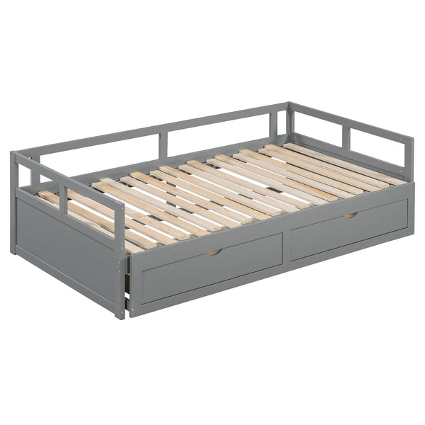 English Elm Wooden Twin to King Daybed with Trundle and Storage Drawers for Guest Rooms N708P336539E