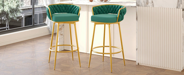English Elm Christopher Knight Home® - Swivel Counter Height Bar Stools Set of 2 with 180° Turn, Hand-Woven Back, Gold Frame, Velvet Comfort Green N762P216979F