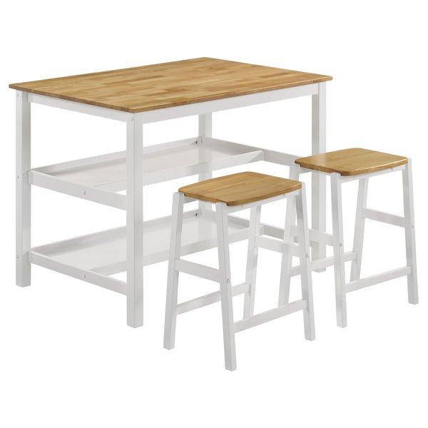 English Elm Cowichan Farmhouse Kitchen Island with Butcher Block Top Open Shelves and Pot Rack B062S01487